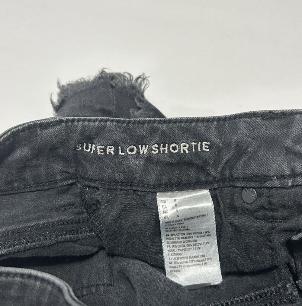 American Eagle Super Low Shortie Denim Shorts Women's Size 0 Black Frayed Cutoff - Picture 5 of 7